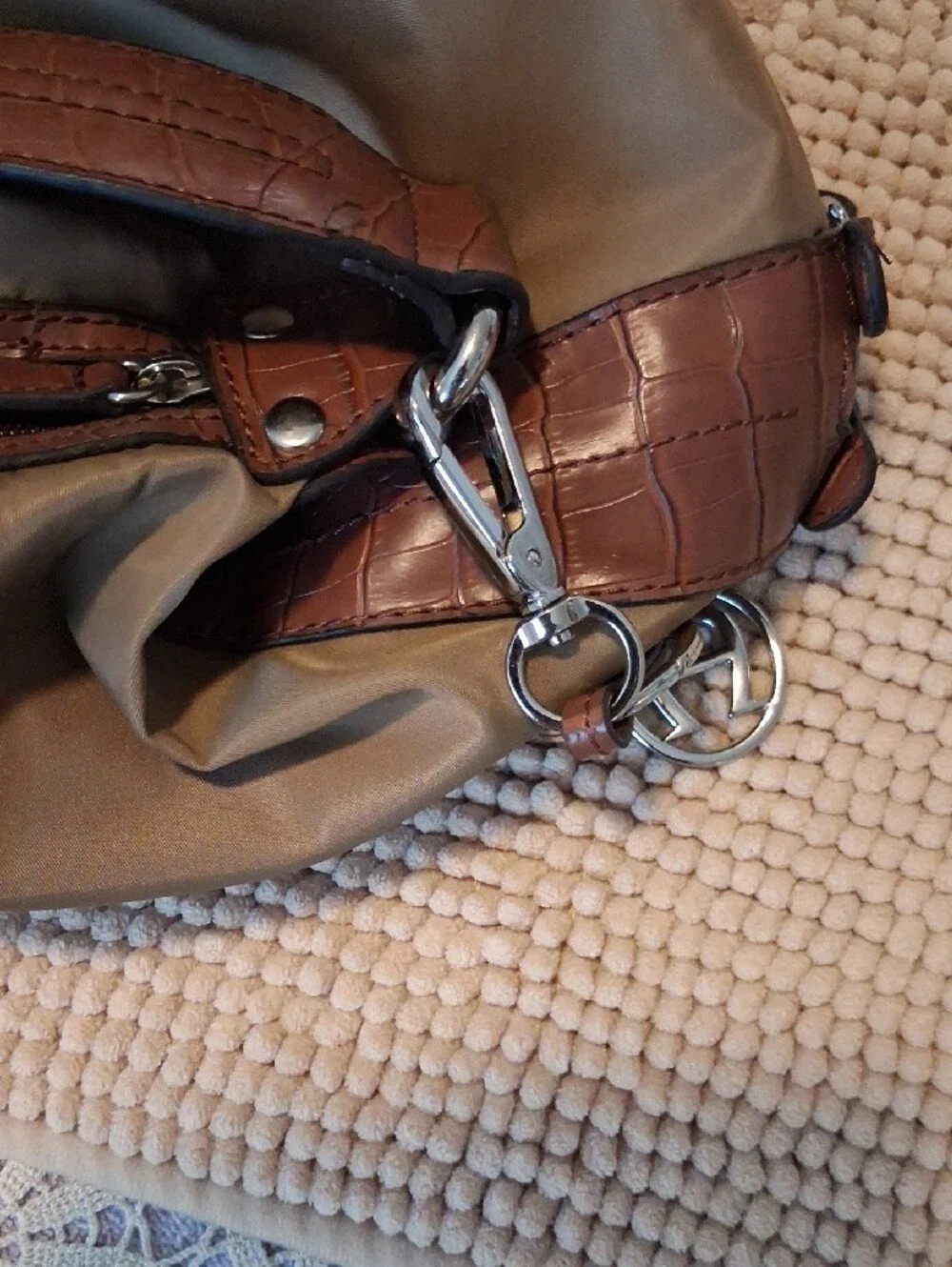 Etienne Aigner Olive/Tan Nylon Hobo with Brown Leather Trim